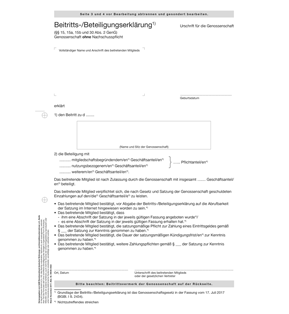 Beitritts- / Beteiligungs­erklärung für Genossenschaften ohne Nachschusspflicht - Pro Bestelleinheit: 20 Vordrucke 