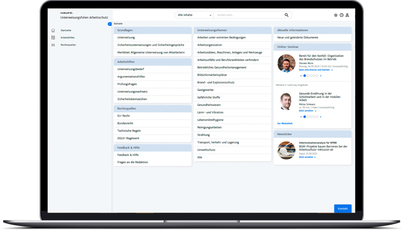 Haufe Unterweisungsfolien Arbeitsschutz Online - Unterweisungen professionell durchführen und dokumentieren