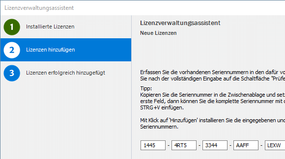 Screenshot aus dem Lexware Programm: Freischaltung der Lizenzen