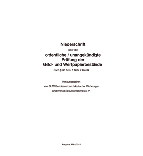 Niederschrift über die ordentliche / unangekündigte Prüfung der Geld- und Wertpapierbestände - Pro Bestelleinheit: 20 Muster-Niederschriften