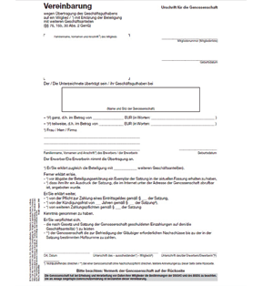 Vereinbarung wegen Übertragung von Geschäftsguthaben - Pro Bestelleinheit: 20 Muster-Vereinbarungen