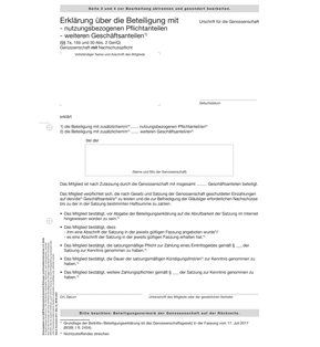 Erklärung über die Beteiligung mit nutzungsbezogenen Pflichtanteilen / weiteren Geschäftsanteilen - Pro Bestelleinheit: 20 Muster-Erklärungen