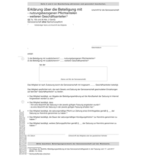 Erklärung über die Beteiligung mit nutzungsbezogenen Pflichtanteilen / weiteren Geschäftsanteilen - Pro Bestelleinheit: 20 Muster-Erklärungen