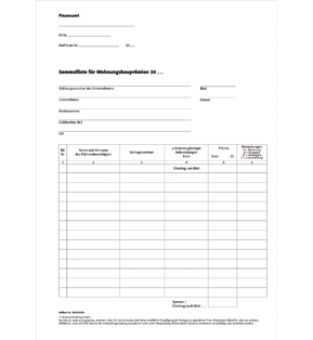 Antrag auf Wohnungsbauprämie - Sammelliste - Pro Bestelleinheit: 20 Muster-Antrag