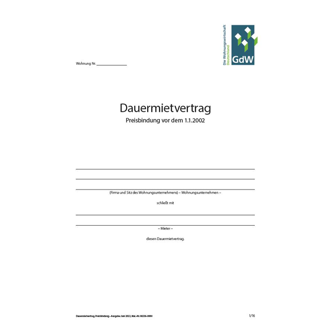 Dauermietvertrag - Preisbindung vor dem 1.1.2002 - Pro Bestelleinheit: 20 Muster-Verträge