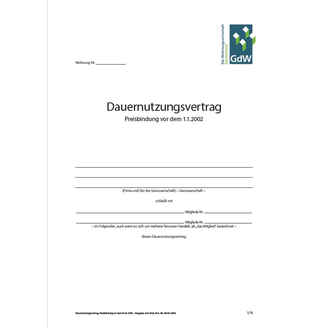 Dauernutzungsvertrag – Preisbindung vor dem 1.1.2002 - Pro Bestelleinheit: 20 Muster-Verträge