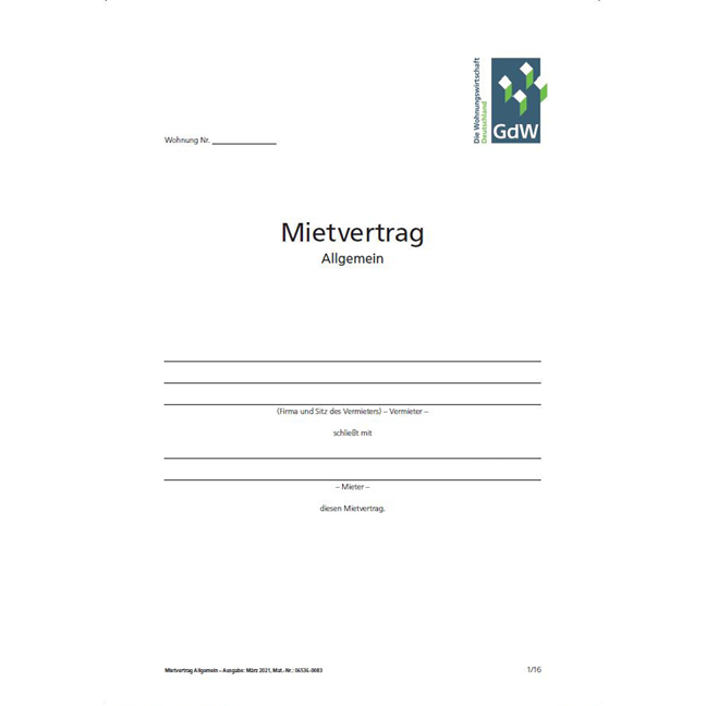 Mietvertrag Allgemein - Pro Bestelleinheit erhalten Sie 20 Exemplare des Mietvertrags Allgemein