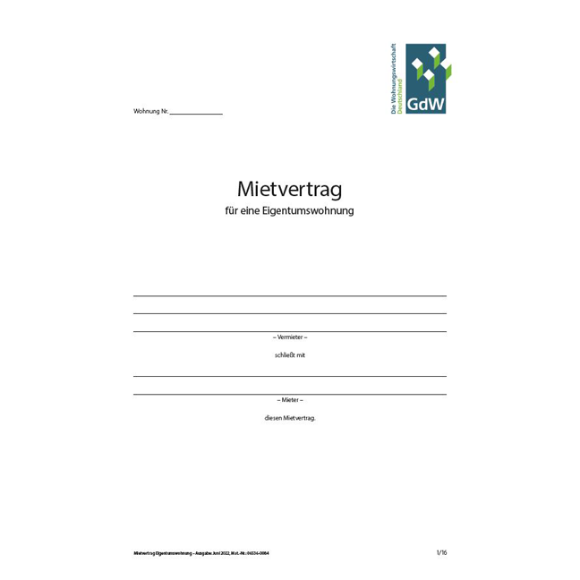 Mietvertrag für Eigentumswohnung - Pro Bestelleinheit: 20 Muster-Verträge