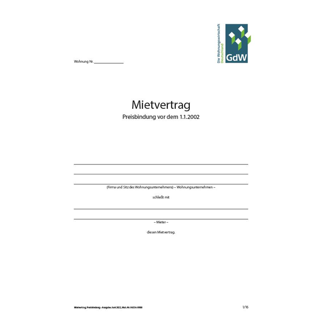 Mietvertrag – Preisbindung vor dem 1.1.2002 - Pro Bestelleinheit: 20 Muster-Verträge