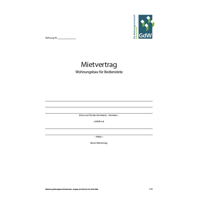 Mietvertrag Wohnungsbau für Bedienstete - Pro Bestelleinheit: 20 Muster-Verträge