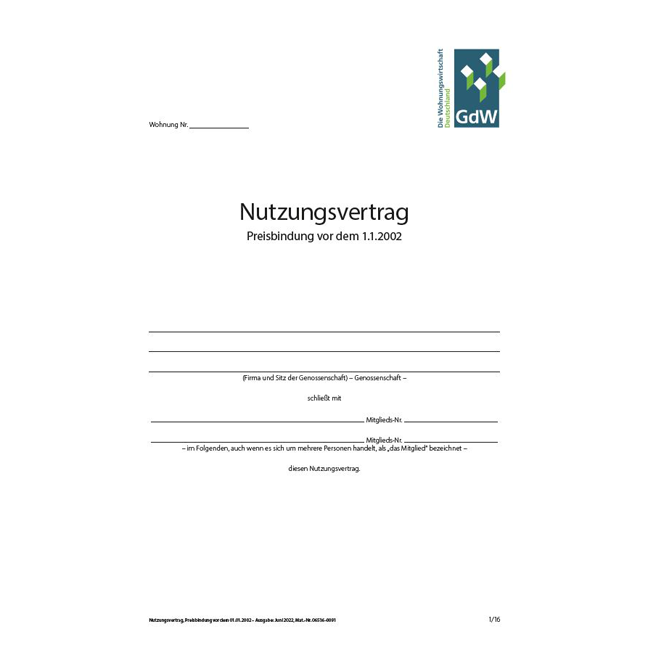 Nutzungsvertrag - Preisbindung vor dem 1.1.2002 - Pro Bestelleinheit: 20 Muster-Verträge