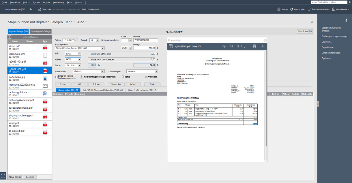 Bildschirmfoto der Verwaltung von Kundendaten der Betriebssoftware
