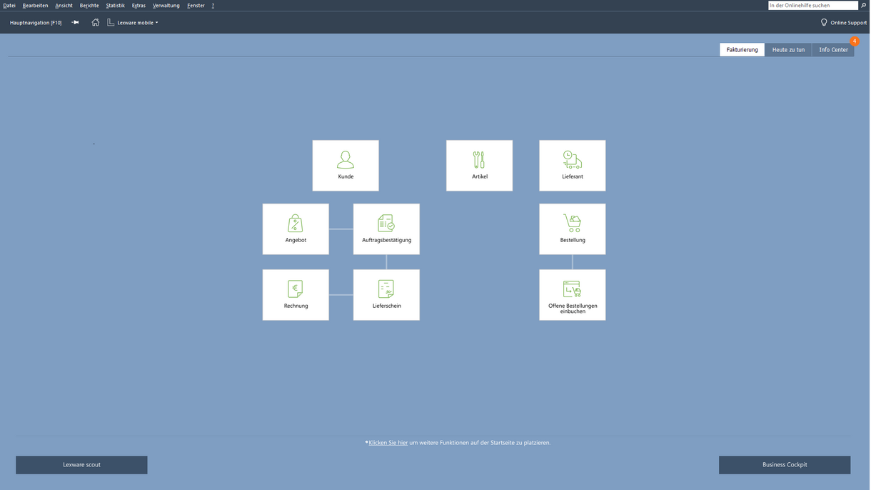 Screen: Startseite vom Lexware Rechnungsprogramm