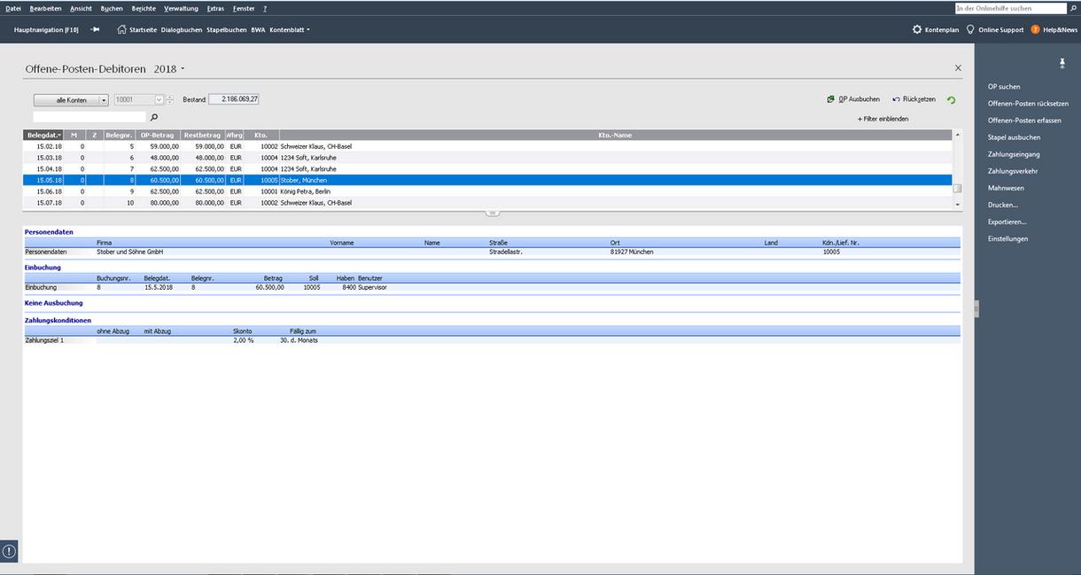 Bildschirmfoto der Verwaltung von Kundendaten im Programm