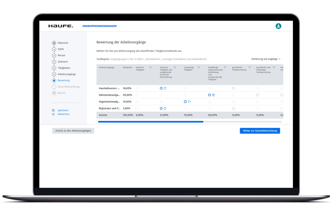 Schritt 4: Arbeitsvorgänge bewerten und kommentieren