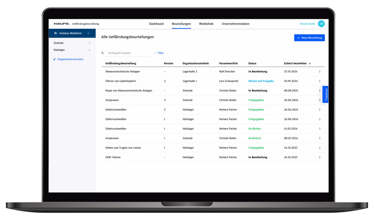 Übersicht aller Gefährdungs­beurteilungen