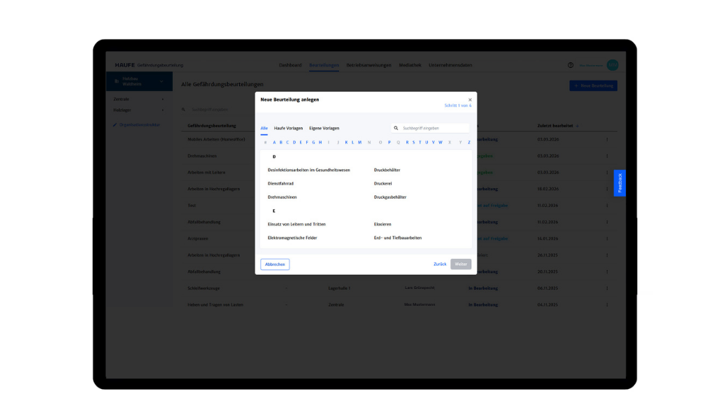Muster-Gefährdungs­beurteilungen auswählen