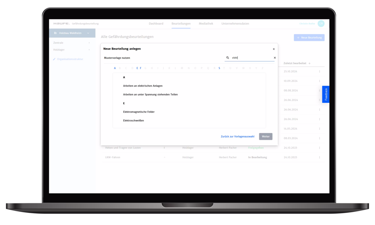 Muster-Gefährdungs­beurteilungen auswählen