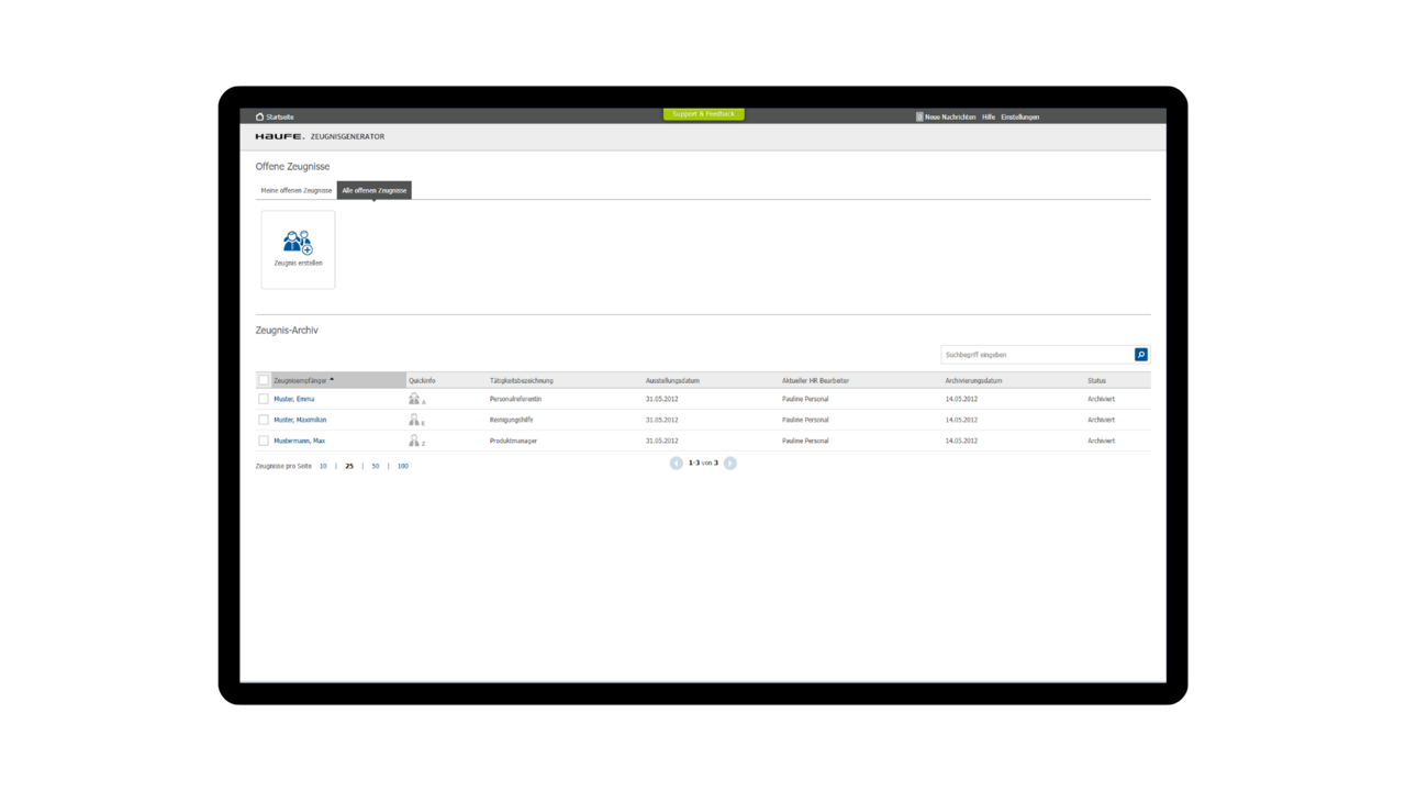 Generator für mehr Sicherheit beim Thema Zeugnis