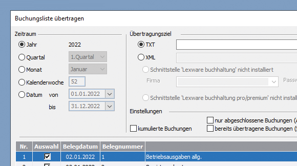 Buchungslisten in Lexware buchhaltung übertragen