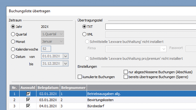 Buchungslisten in Lexware buchhaltung übertragen