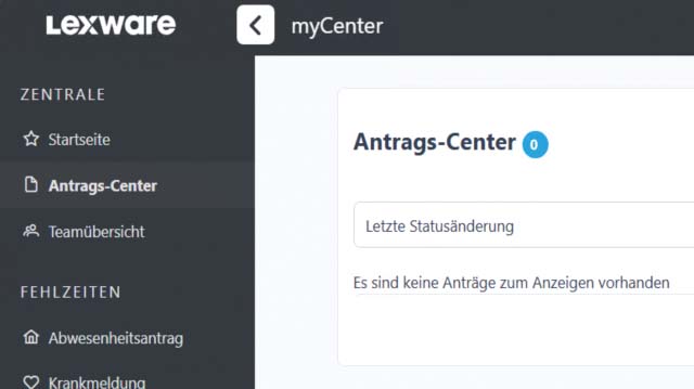 Screenshot Lexware myCenter: Zeiterfassung
