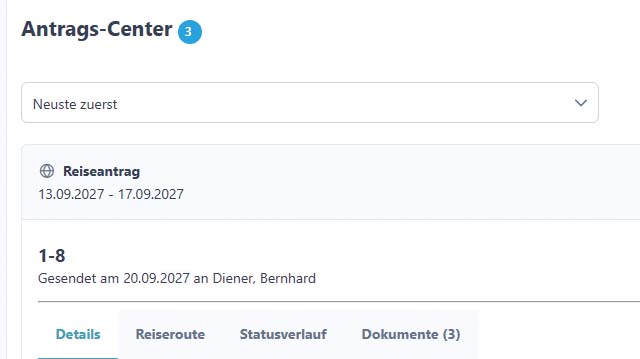 Screenshot aus dem Lexware Programm: Erfassung von Reisen