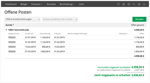 Zahlungsabgleich und offene Posten lexoffice