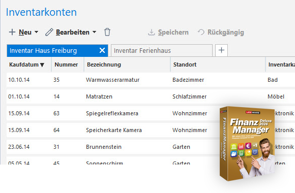 Screen: Inventarkonten in Lexware FinanzManager Deluxe