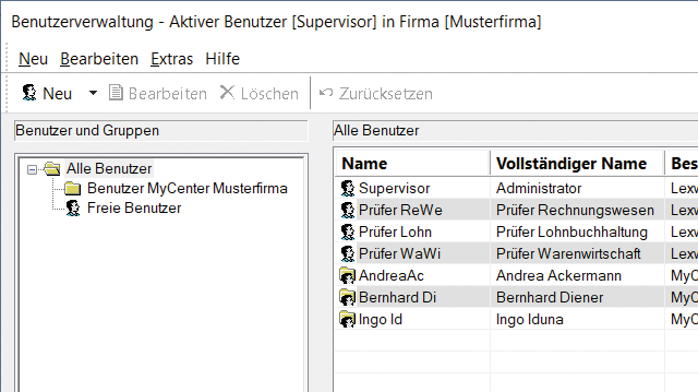 Screen: Benutzerverwaltung in Lexware reisekosten pro