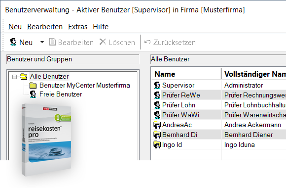 Screen: Benutzerverwaltung in Lexware reisekosten pro