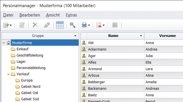 Screen: Mitarbeiterverwaltung in Lexware reisekosten plus