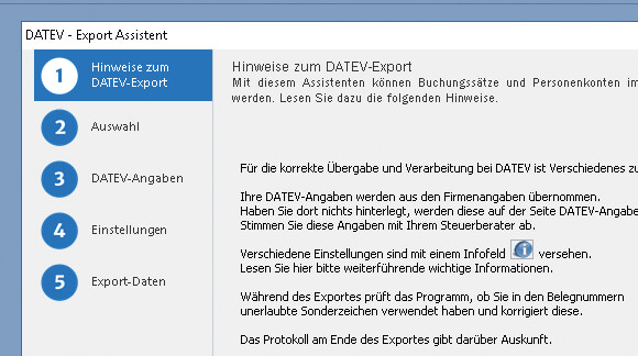 Schnittstellen für den Datenexport zum Steuerberater