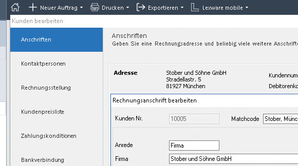 Kundendatenerfassung in Lexware business