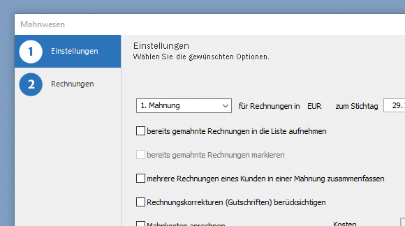 Screen: Mahnwesen in Lexware Buchhaltungssoftware