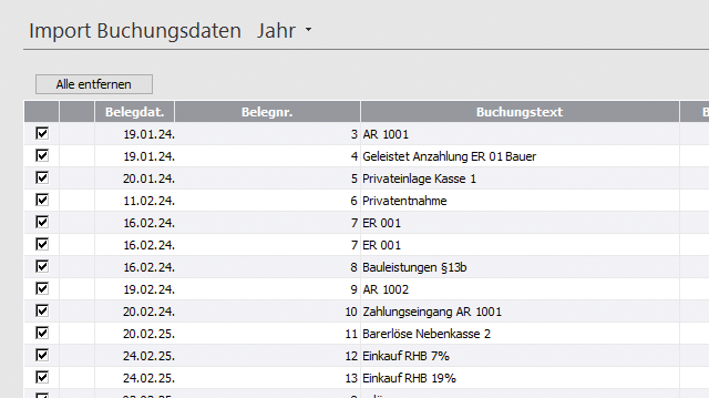 Screen: DATEV-Import-Liste in Lexware Buchhaltungssoftware
