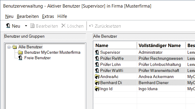 Screen: Benutzerverwaltung in Lexware fehlzeiten pro