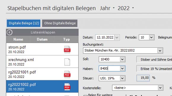 Stapelbuchen mit digitalen Belegen Lexware financial office