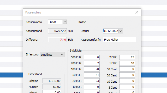 Screen: Kassenbuchfunktion in Lexware financial office plus