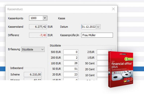Screen: Kassenbuchfunktion in Lexware financial office plus
