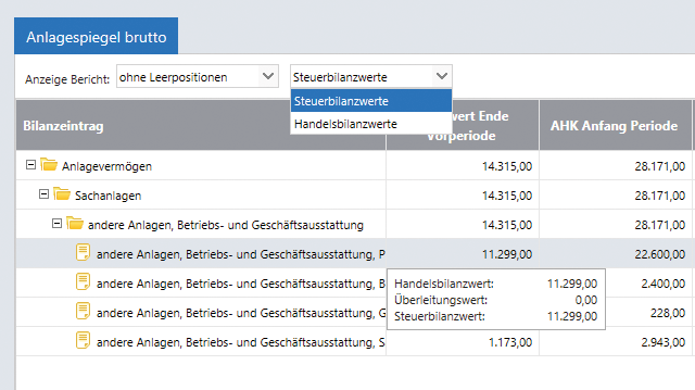 Auswertungsmöglichkeiten Lexware anlagenverwaltung Beispiel