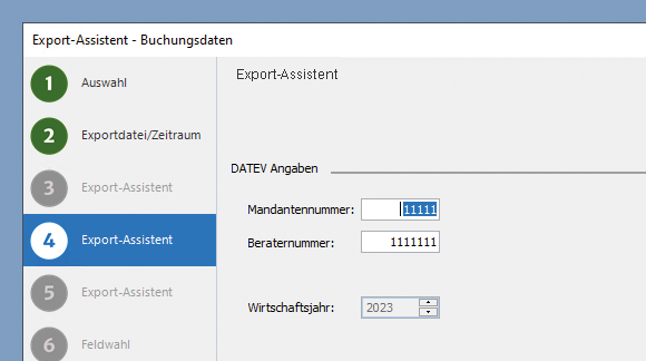 Screenshot vom Export-Assistenten zu ELSTER