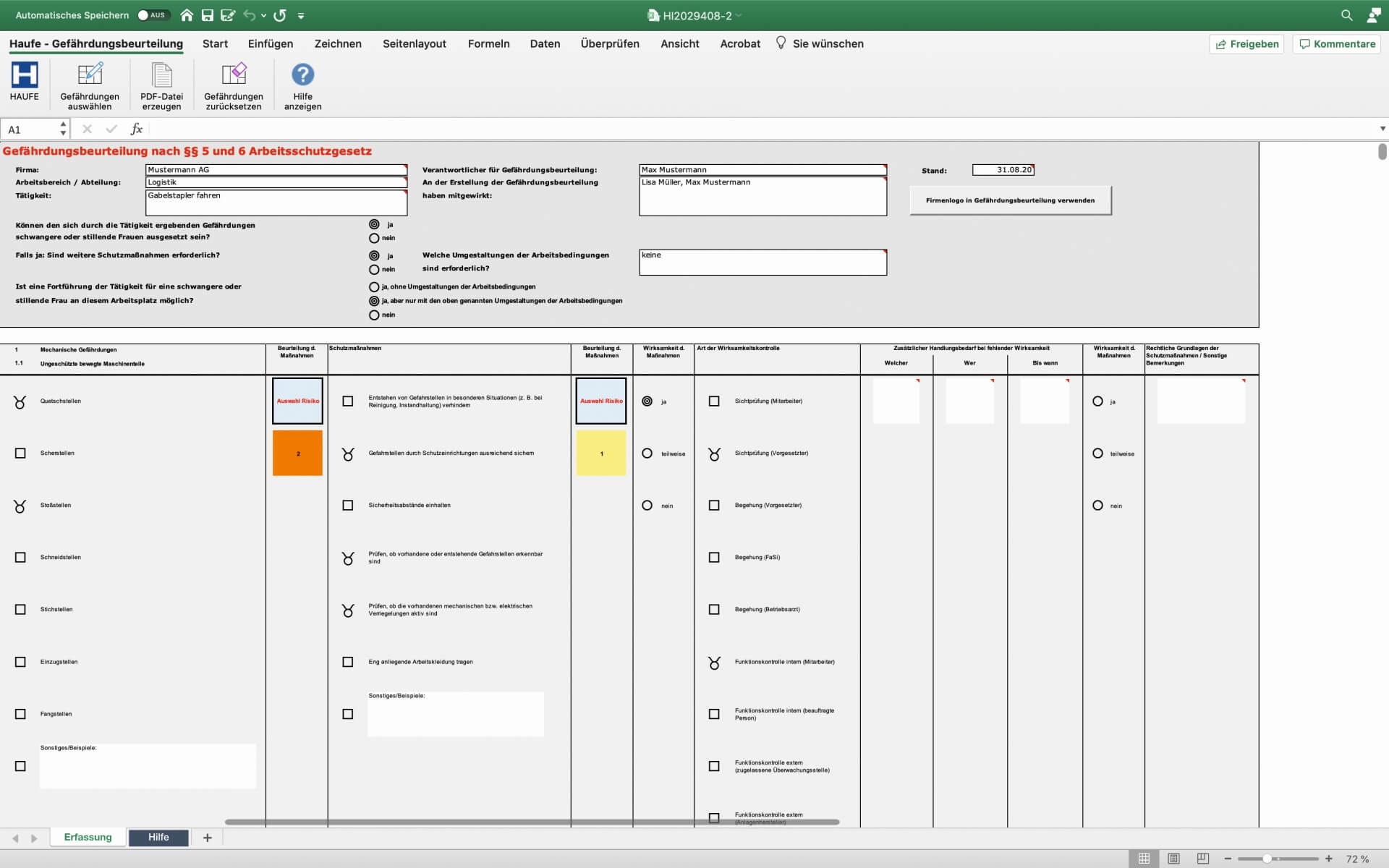 Screenshot: Gefährdungen einfach beurteilen