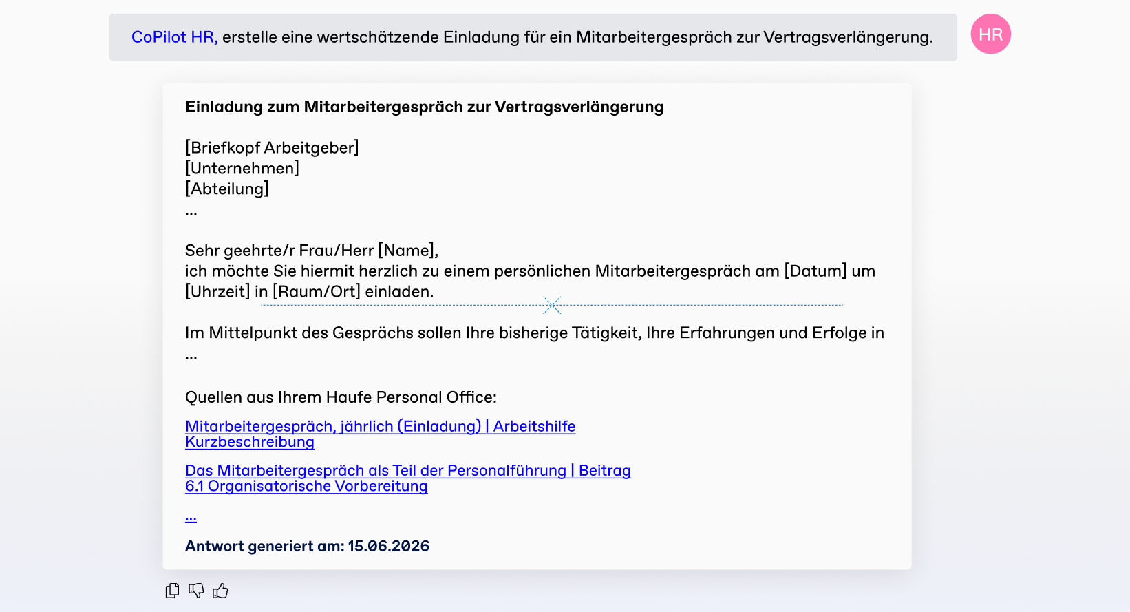 CoPilot HR Beispiel Einladung zum Mitarbeitergespräch zur Vertragsverlängerung