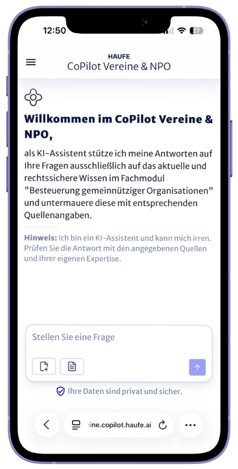 CoPilot Vereine & NPO – mobile Nutzung (Screenshot folgt)