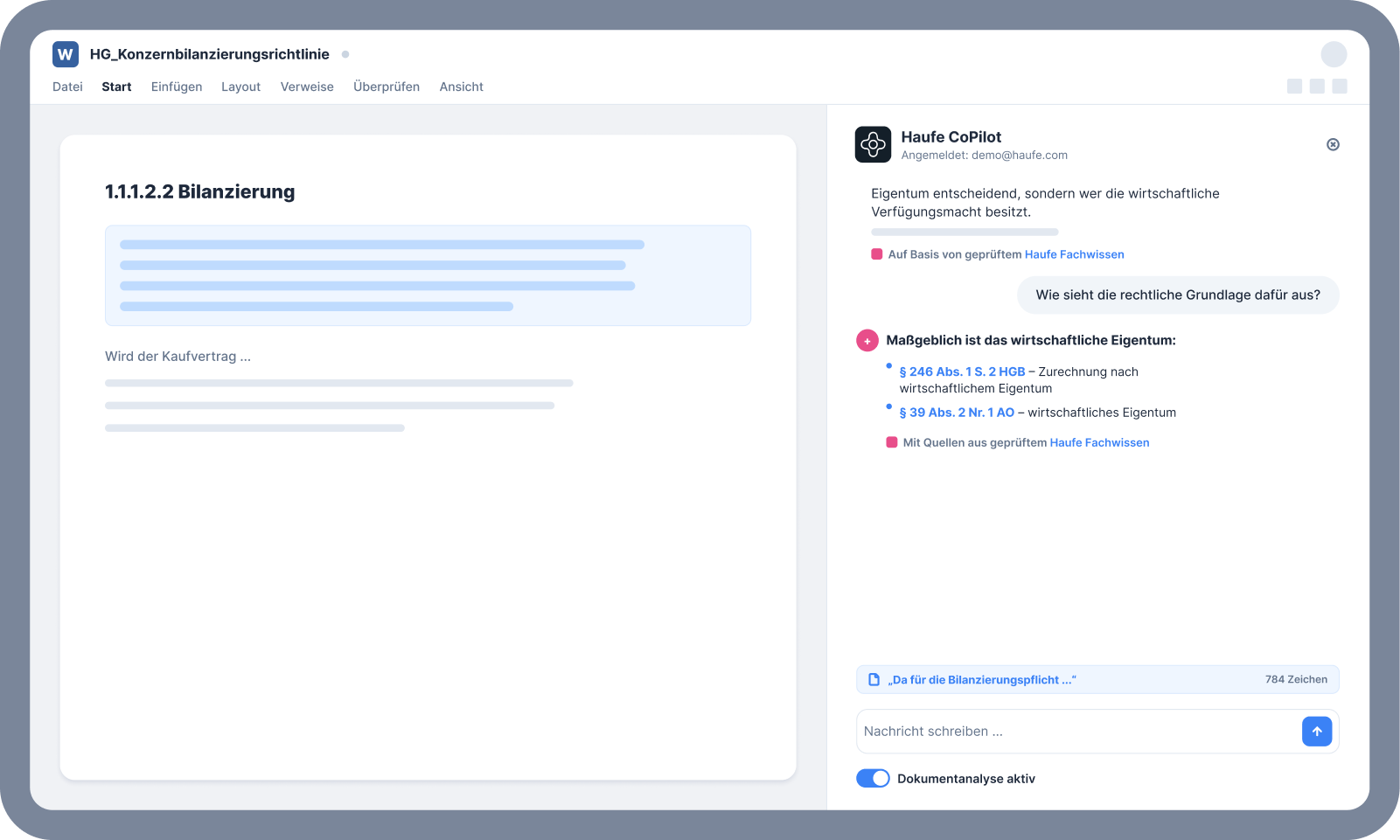 Haufe CoPilot Integration in Microsoft Word