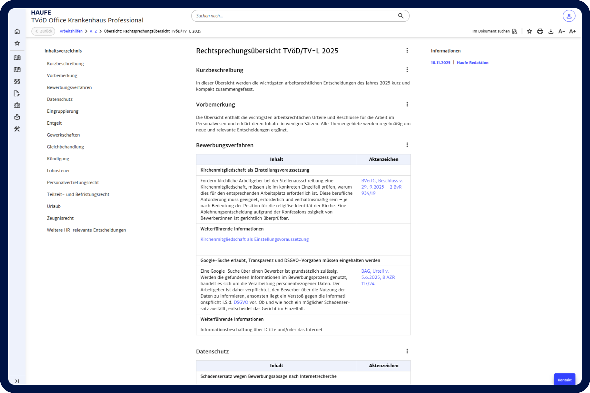 TVöD-K Rechtsprechung