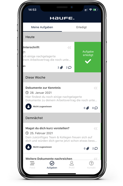 Haufe myOnboarding App Feed