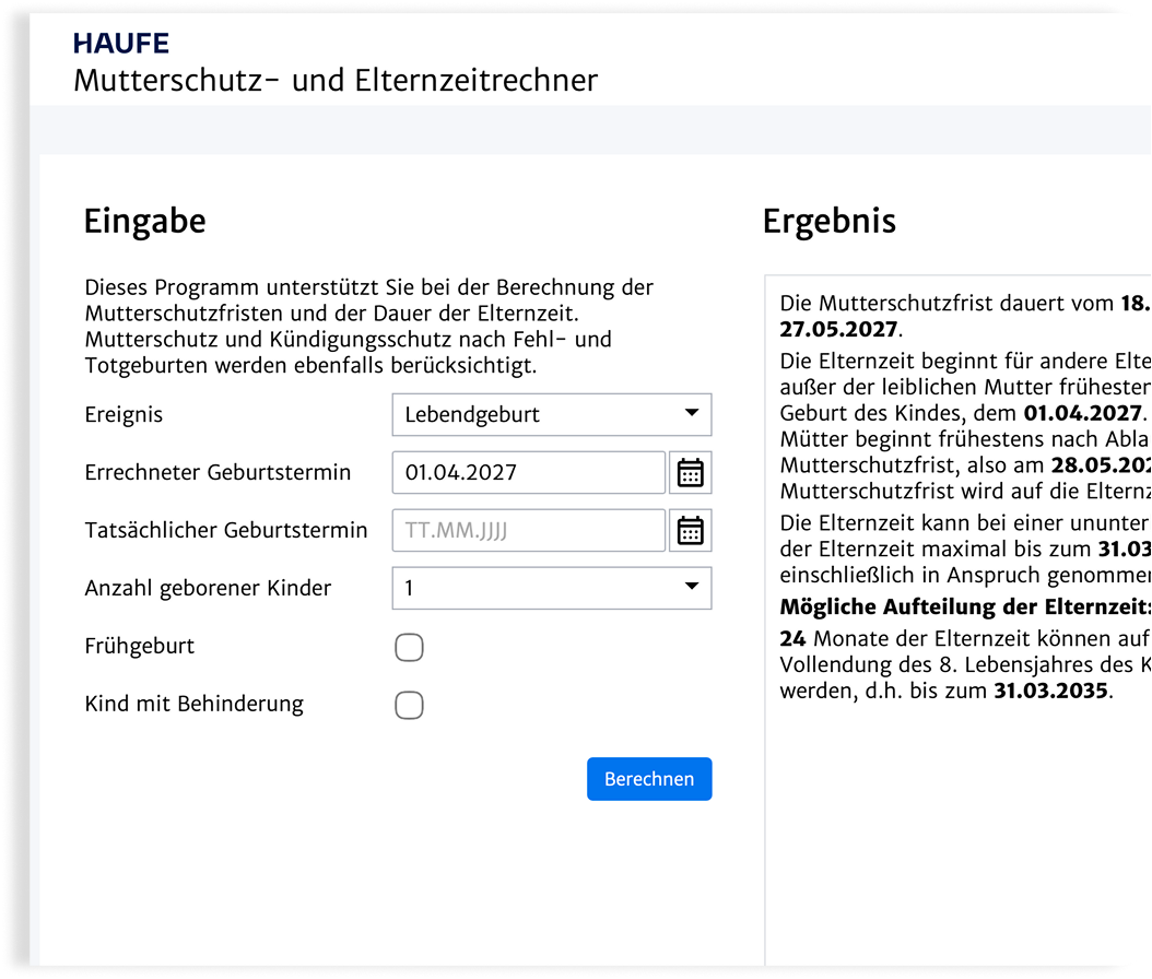 Arbeitshilfen und Rechner im Haufe Personal Office