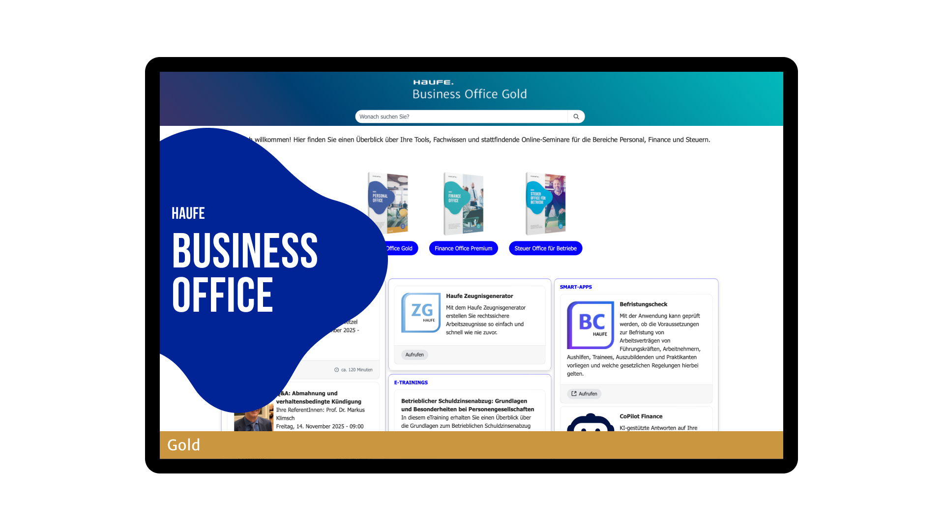 Haufe Business Office Gold - Alles für Ihre Fachabteilungen Personal, Finance und Steuern aus einer Hand.